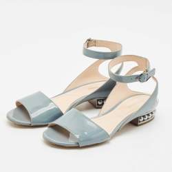 Pre Owned Nicholas Kirkwood Blue Patent Leather Casati Ankle Strap Sandals Size 40