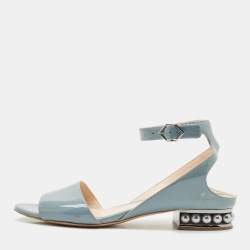 Nicholas Kirkwood Blue Patent Leather Casati Ankle Strap Sandals Size 40