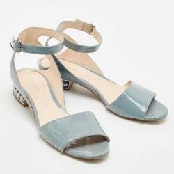 Pre Owned Nicholas Kirkwood Blue Patent Leather Casati Ankle Strap Sandals Size 40