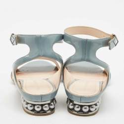 Pre Owned Nicholas Kirkwood Blue Patent Leather Casati Ankle Strap Sandals Size 40