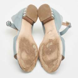 Pre Owned Nicholas Kirkwood Blue Patent Leather Casati Ankle Strap Sandals Size 40