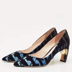 Nicholas Kirkwood Black/Blue Velvet Pearl Embellished Pumps Size 38.5