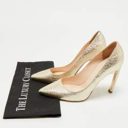 Nicholas Kirkwood Gold Texture Leather Pearl Embellished Pointed Toe Pumps Size 38.5