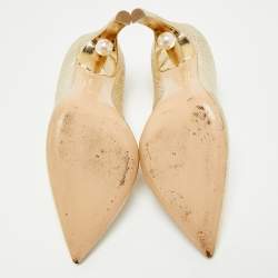 Nicholas Kirkwood Gold Texture Leather Pearl Embellished Pointed Toe Pumps Size 38.5