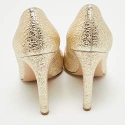 Nicholas Kirkwood Gold Texture Leather Pearl Embellished Pointed Toe Pumps Size 38.5