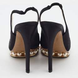 Pre Owned Nicholas Kirkwood Black Satin Pearl Platform Slingback Sandals Size 36