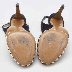 Pre Owned Nicholas Kirkwood Black Satin Pearl Platform Slingback Sandals Size 36