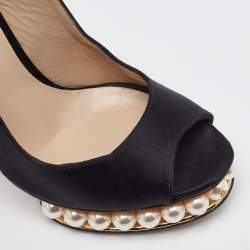 Pre Owned Nicholas Kirkwood Black Satin Pearl Platform Slingback Sandals Size 36