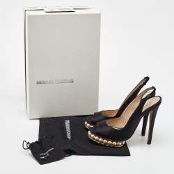 Pre Owned Nicholas Kirkwood Black Satin Pearl Platform Slingback Sandals Size 36