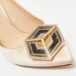 Pre Owned Nicholas Kirkwood Beige Satin Crystal Embellished Eden Pointed Toe Pumps Size 39.5