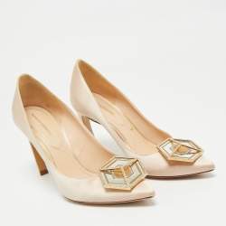 Pre Owned Nicholas Kirkwood Beige Satin Crystal Embellished Eden Pointed Toe Pumps Size 39.5