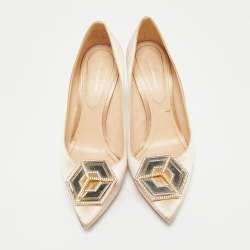 Pre Owned Nicholas Kirkwood Beige Satin Crystal Embellished Eden Pointed Toe Pumps Size 39.5