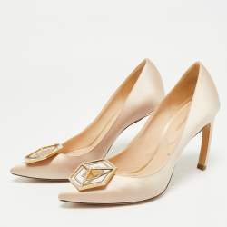 Pre Owned Nicholas Kirkwood Beige Satin Crystal Embellished Eden Pointed Toe Pumps Size 39.5
