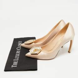 Pre Owned Nicholas Kirkwood Beige Satin Crystal Embellished Eden Pointed Toe Pumps Size 39.5