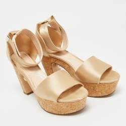 Pre Owned Nicholas Kirkwood Beige Satin Platform Sandals Size 41