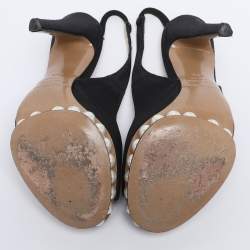 Pre Owned Nicholas Kirkwood Black Satin Pearl Embellished Platform Slingback Pumps Size 35.5