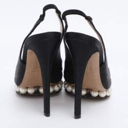 Pre Owned Nicholas Kirkwood Black Satin Pearl Embellished Platform Slingback Pumps Size 35.5
