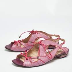 Pre Owned Nicholas Kirkwood Purple Lizard Embossed Leather Flat Sandals Size 40.5