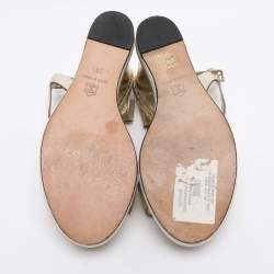 Pre Owned Nicholas Kirkwood Metallic Gold Foil Leather Wedge Espadrille Ankle Strap Sandals Size 38.5 