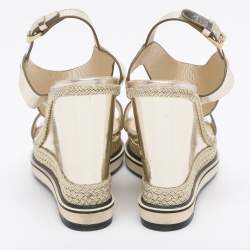 Pre Owned Nicholas Kirkwood Metallic Gold Foil Leather Wedge Espadrille Ankle Strap Sandals Size 38.5 