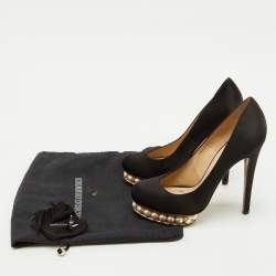 Pre Owned Nicholas Kirkwood Black Satin Faux Pearl Casati Platform Pumps Size 37