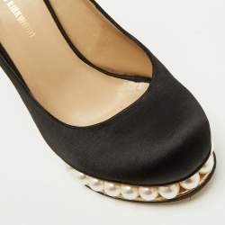 Pre Owned Nicholas Kirkwood Black Satin Faux Pearl Casati Platform Pumps Size 37
