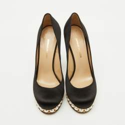 Pre Owned Nicholas Kirkwood Black Satin Faux Pearl Casati Platform Pumps Size 37