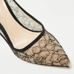 Pre Owned Nicholas Kirkwood Black/Beige Suede and Lace Pearl Embellished Pointed Toe Pumps Size 40