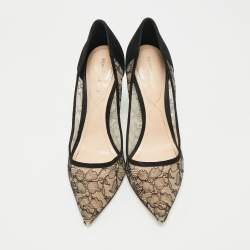 Pre Owned Nicholas Kirkwood Black/Beige Suede and Lace Pearl Embellished Pointed Toe Pumps Size 40