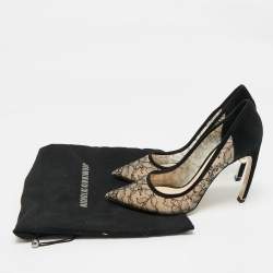 Pre Owned Nicholas Kirkwood Black/Beige Suede and Lace Pearl Embellished Pointed Toe Pumps Size 40