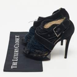 Pre Owned Nicholas Kirkwood Black/Blue Suede And Fabric Criss Cross Platform Booties Size 40