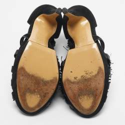 Pre Owned Nicholas Kirkwood Black/Blue Suede And Fabric Criss Cross Platform Booties Size 40