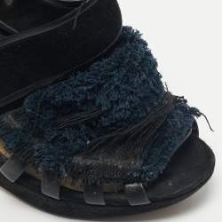 Pre Owned Nicholas Kirkwood Black/Blue Suede And Fabric Criss Cross Platform Booties Size 40