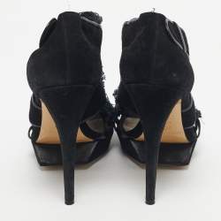 Pre Owned Nicholas Kirkwood Black/Blue Suede And Fabric Criss Cross Platform Booties Size 40