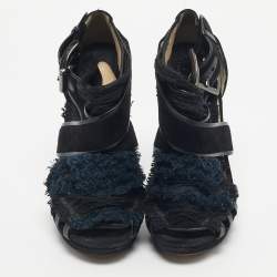 Pre Owned Nicholas Kirkwood Black/Blue Suede And Fabric Criss Cross Platform Booties Size 40
