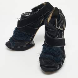 Pre Owned Nicholas Kirkwood Black/Blue Suede And Fabric Criss Cross Platform Booties Size 40