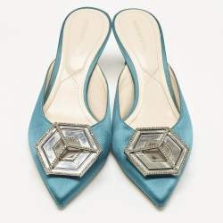 Pre Owned Nicholas Kirkwood Green Satin Eden Heel Mules Size 38