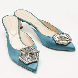 Pre Owned Nicholas Kirkwood Green Satin Eden Heel Mules Size 38