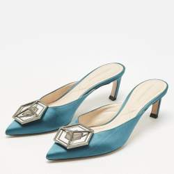 Pre Owned Nicholas Kirkwood Green Satin Eden Heel Mules Size 38