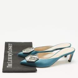 Pre Owned Nicholas Kirkwood Green Satin Eden Heel Mules Size 38