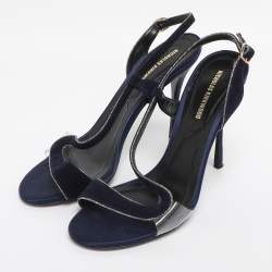 Pre Owned Nicholas Kirkwood Navy Blue Suede Slingback Sandals Size 36
