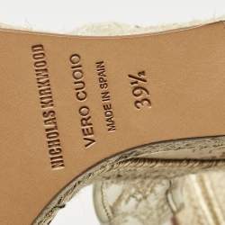 Pre Owned Nicholas Kirkwood Gold Lace and Leather Platform Wedge Ankle Strap Espadrilles Size 39.5