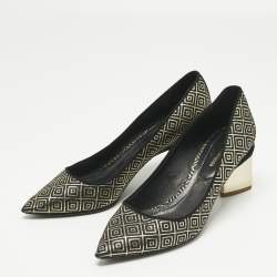 Pre Owned Nicholas Kirkwood Black/Gold Diamond Quilt Jacquard Pointed Toe Pumps Size 38