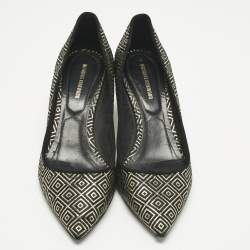 Pre Owned Nicholas Kirkwood Black/Gold Diamond Quilt Jacquard Pointed Toe Pumps Size 38