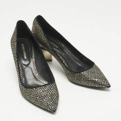 Pre Owned Nicholas Kirkwood Black/Gold Diamond Quilt Jacquard Pointed Toe Pumps Size 38