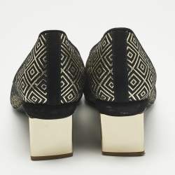 Pre Owned Nicholas Kirkwood Black/Gold Diamond Quilt Jacquard Pointed Toe Pumps Size 38