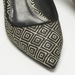 Pre Owned Nicholas Kirkwood Black/Gold Diamond Quilt Jacquard Pointed Toe Pumps Size 38