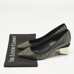 Pre Owned Nicholas Kirkwood Black/Gold Diamond Quilt Jacquard Pointed Toe Pumps Size 38