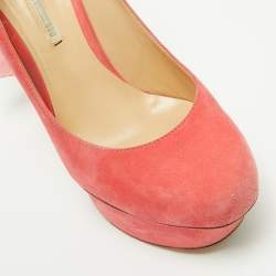 Pre Owned Nicholas Kirkwood Pink Suede Ruffle Trimmed Platform Pumps Size 37.5