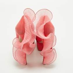 Pre Owned Nicholas Kirkwood Pink Suede Ruffle Trimmed Platform Pumps Size 37.5